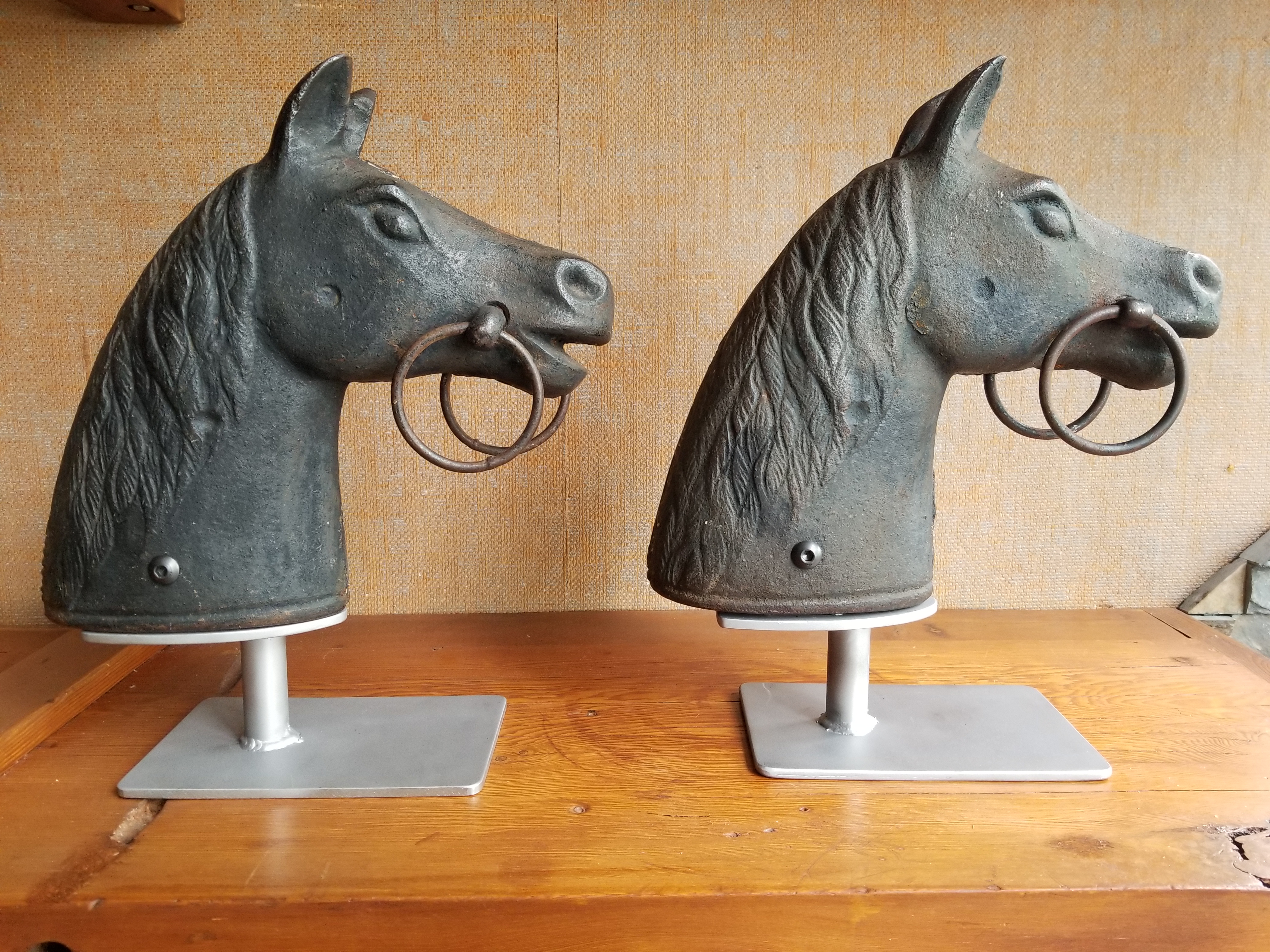 A PAIR OF EARLY HORSE HITCHING POST
