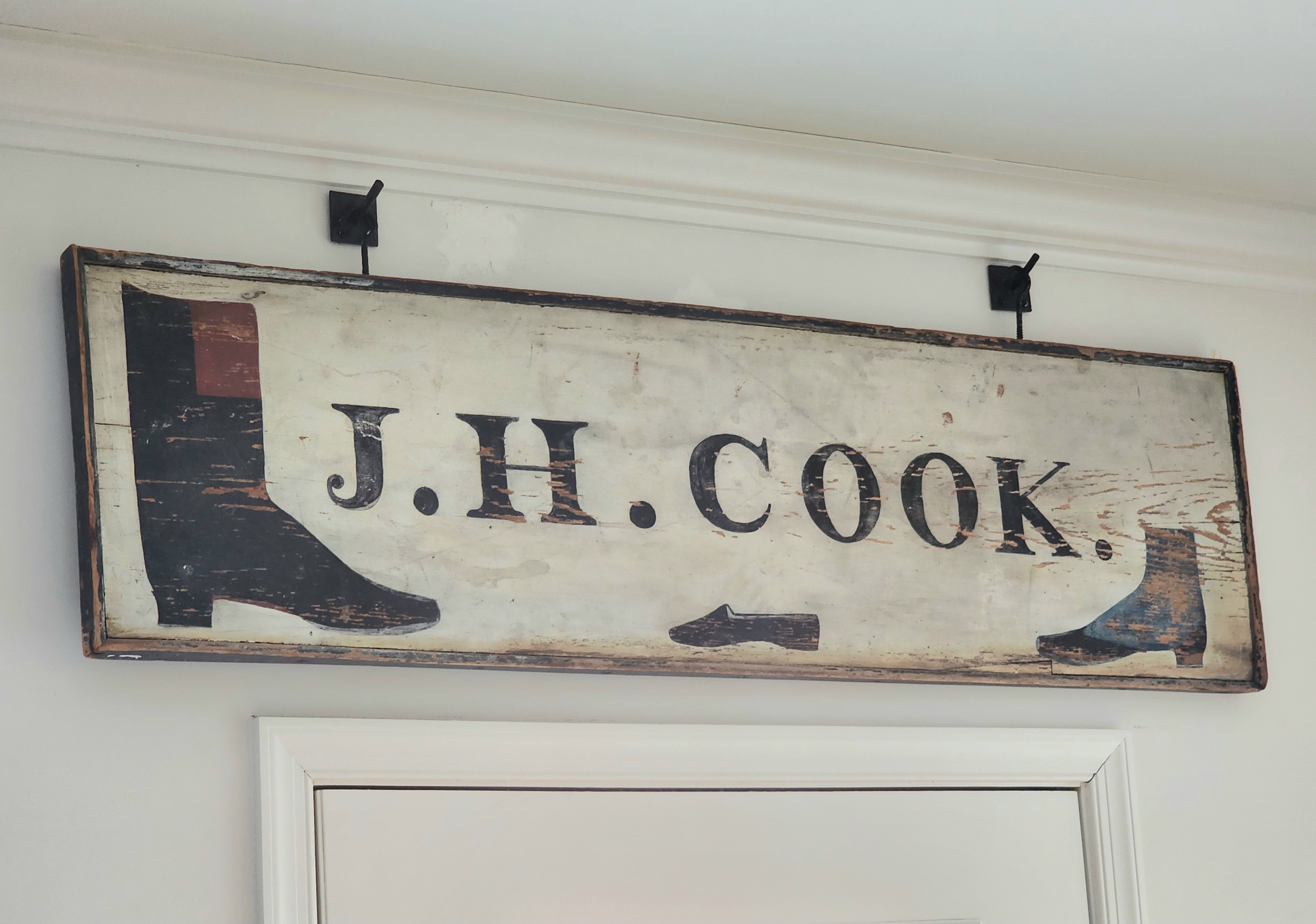 EARLY WOOD CARVED COBBLER SIGN 