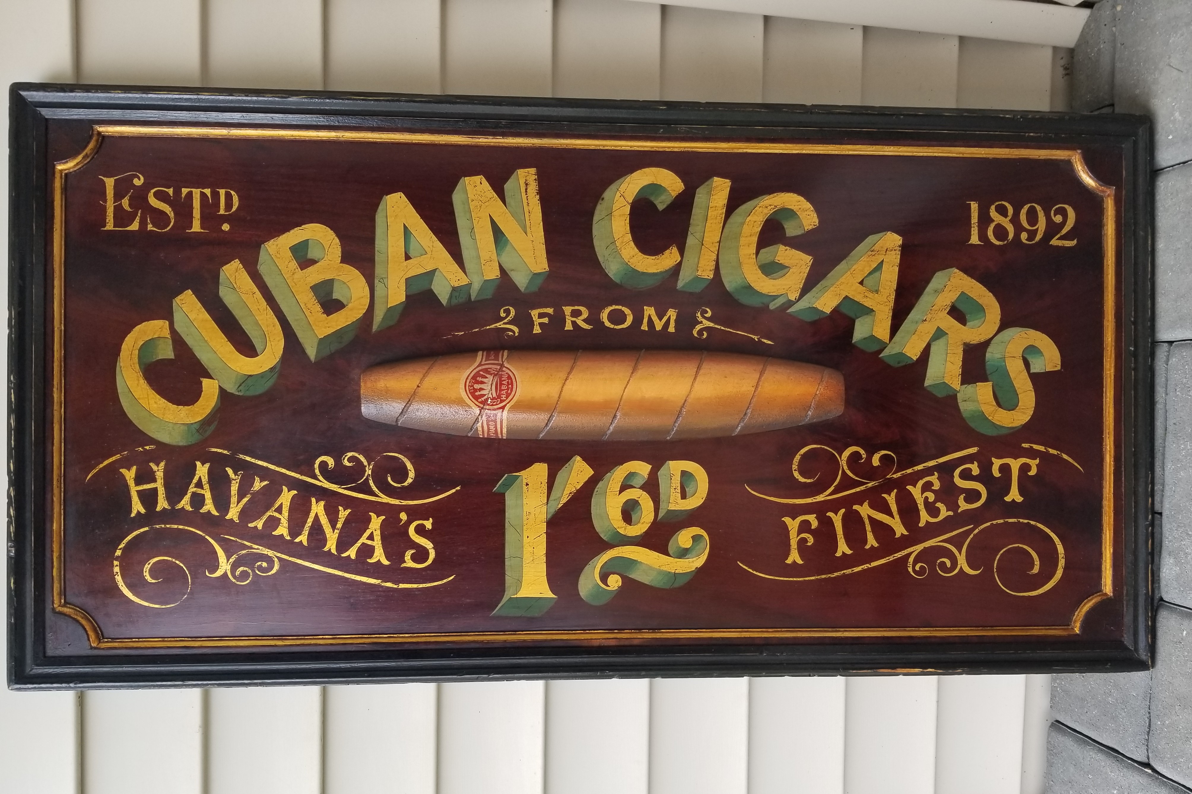 WOOD CARVED CUBAN CIGAR SIGN IN GILT LETTERS