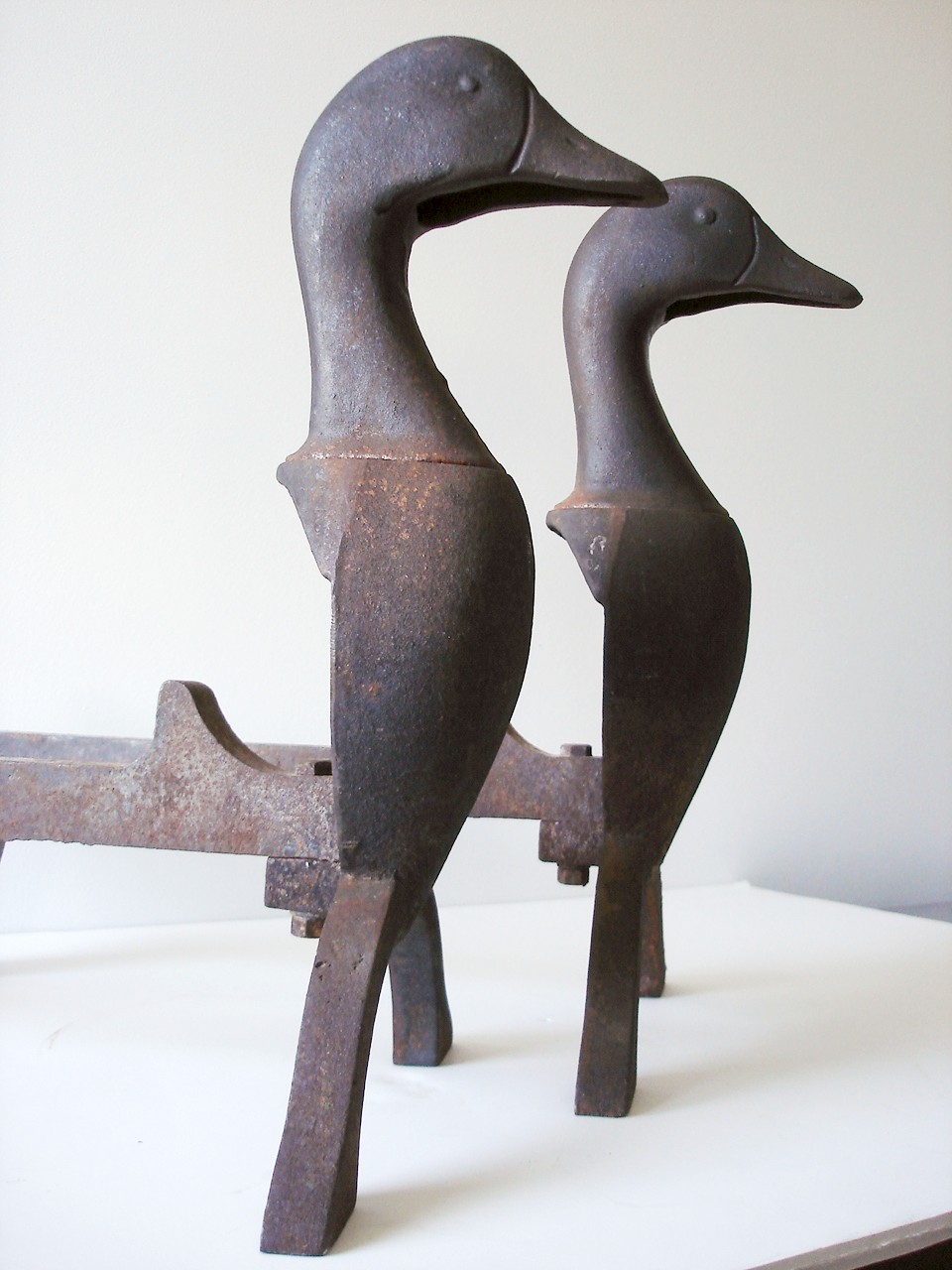 LARGE DUCK ANDIRONS-N.C. FOUNDRY MARK