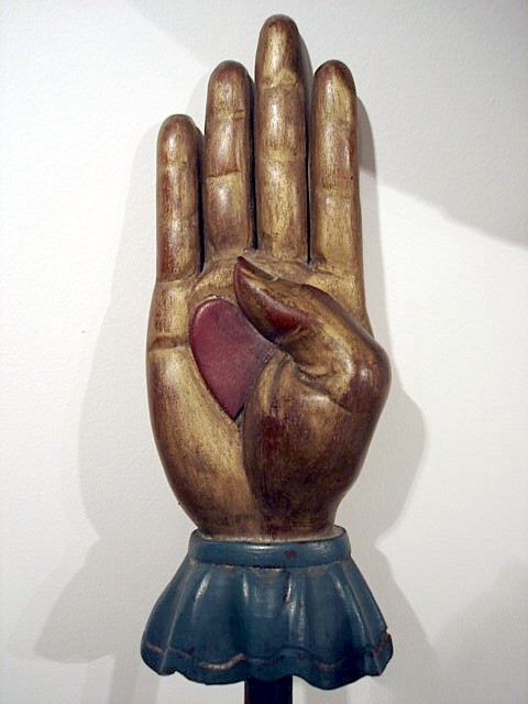 WOODEN CARVED HEART IN HAND LODGE STAFF