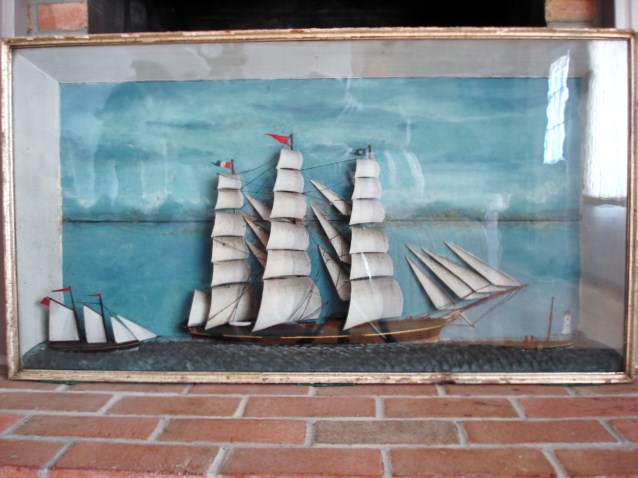 DIORAMA WITH 3 SHIPS & LIGHTHOUSE