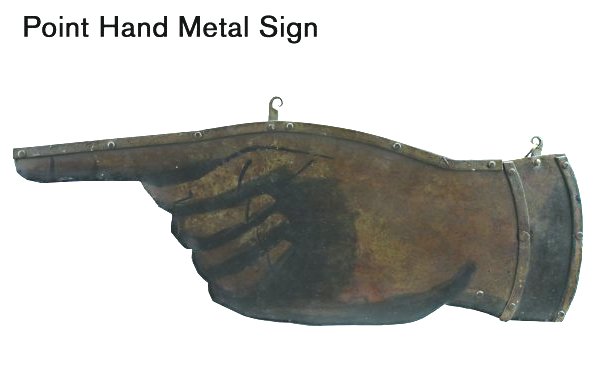 LARGE METAL POINTING HAND IN OLD PAINT