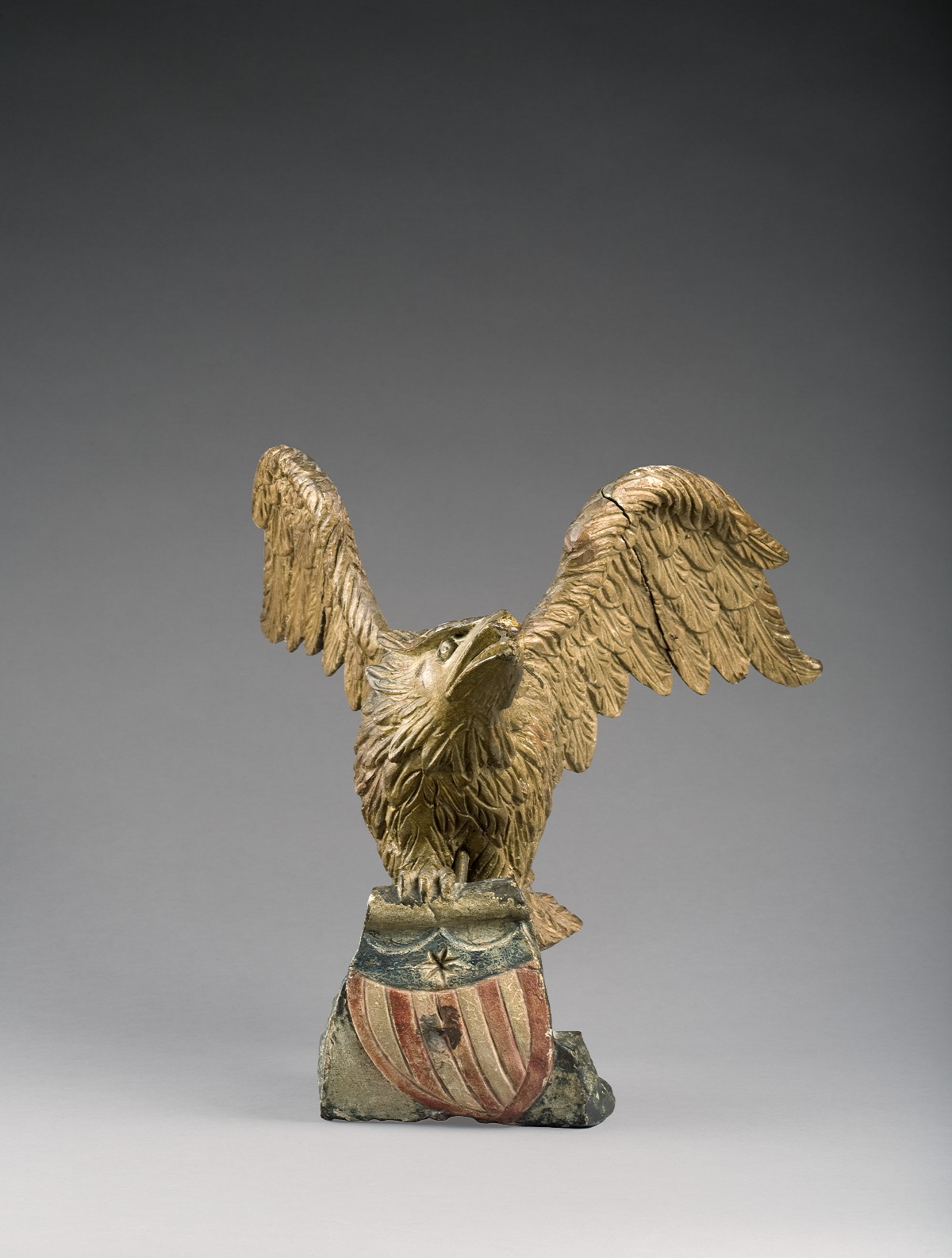 CARVED AND PAINTED EAGLE WITH SHIELD