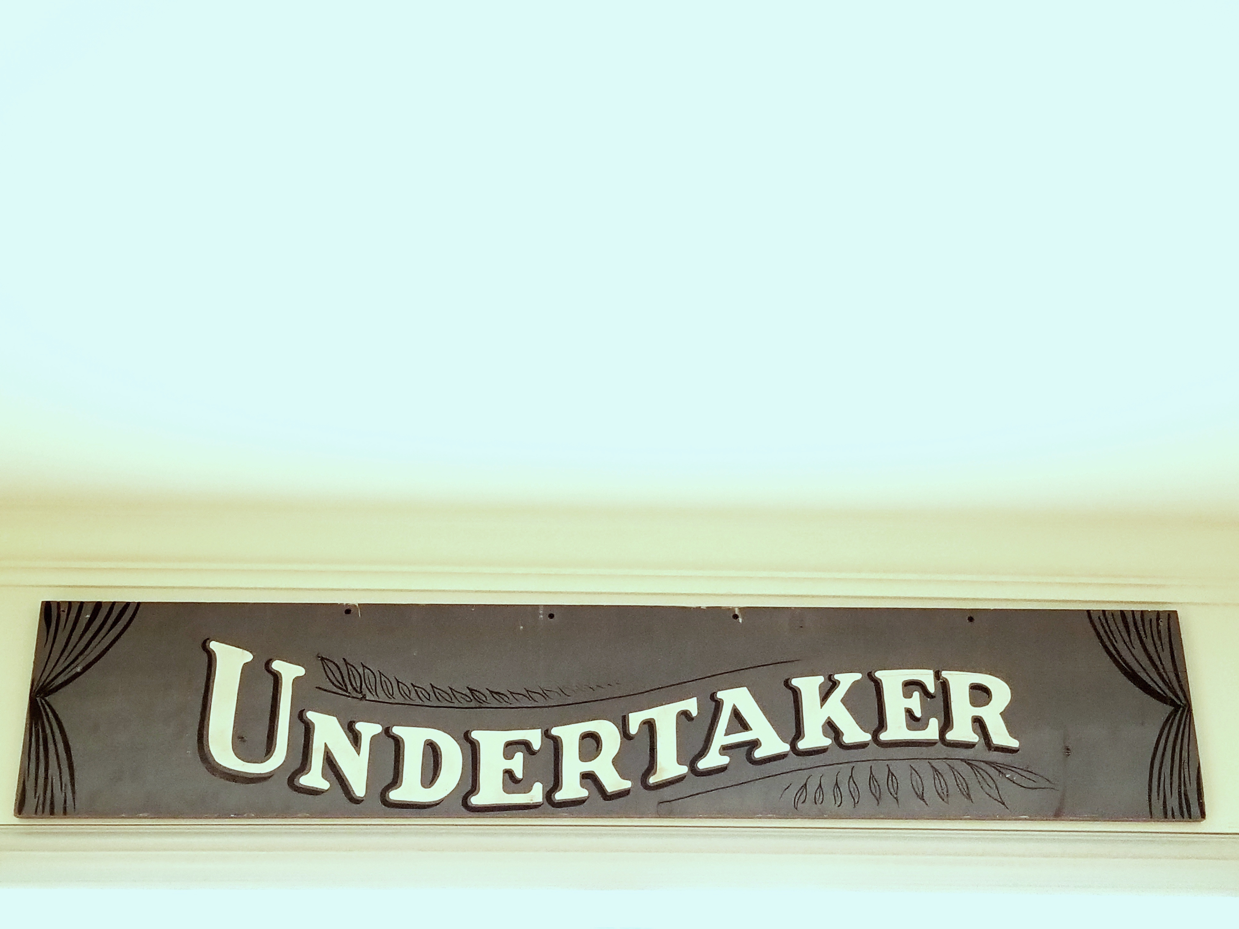 WOOD UNDERTAKER SIGN DECORATED